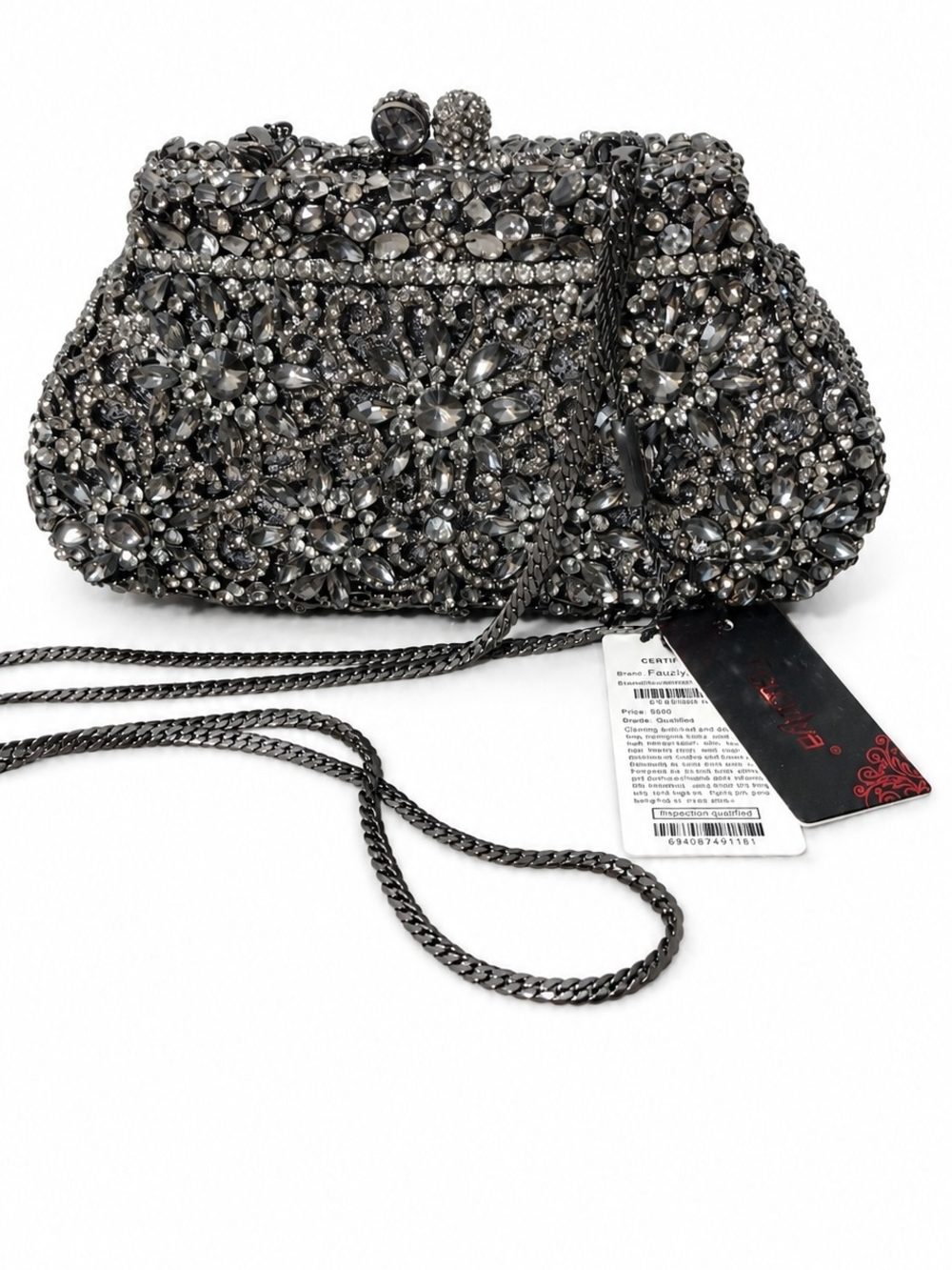 NWT Vintage Fawziya Gunmetal Rhinestone Intricate Evening Bag "Fabulous!" - Picture 12 of 16